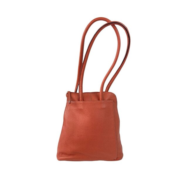 Clarks Pebbled Leather Purse Rust Orange Medium Boho Travel Satchel Double Strap - Picture 2 of 13